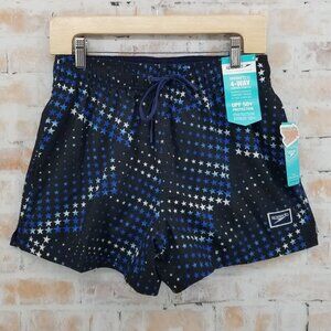 NWT Speedo Vibe Collection Swim Shorts Trunks Blue/White Stars Sz Small UPF 50+